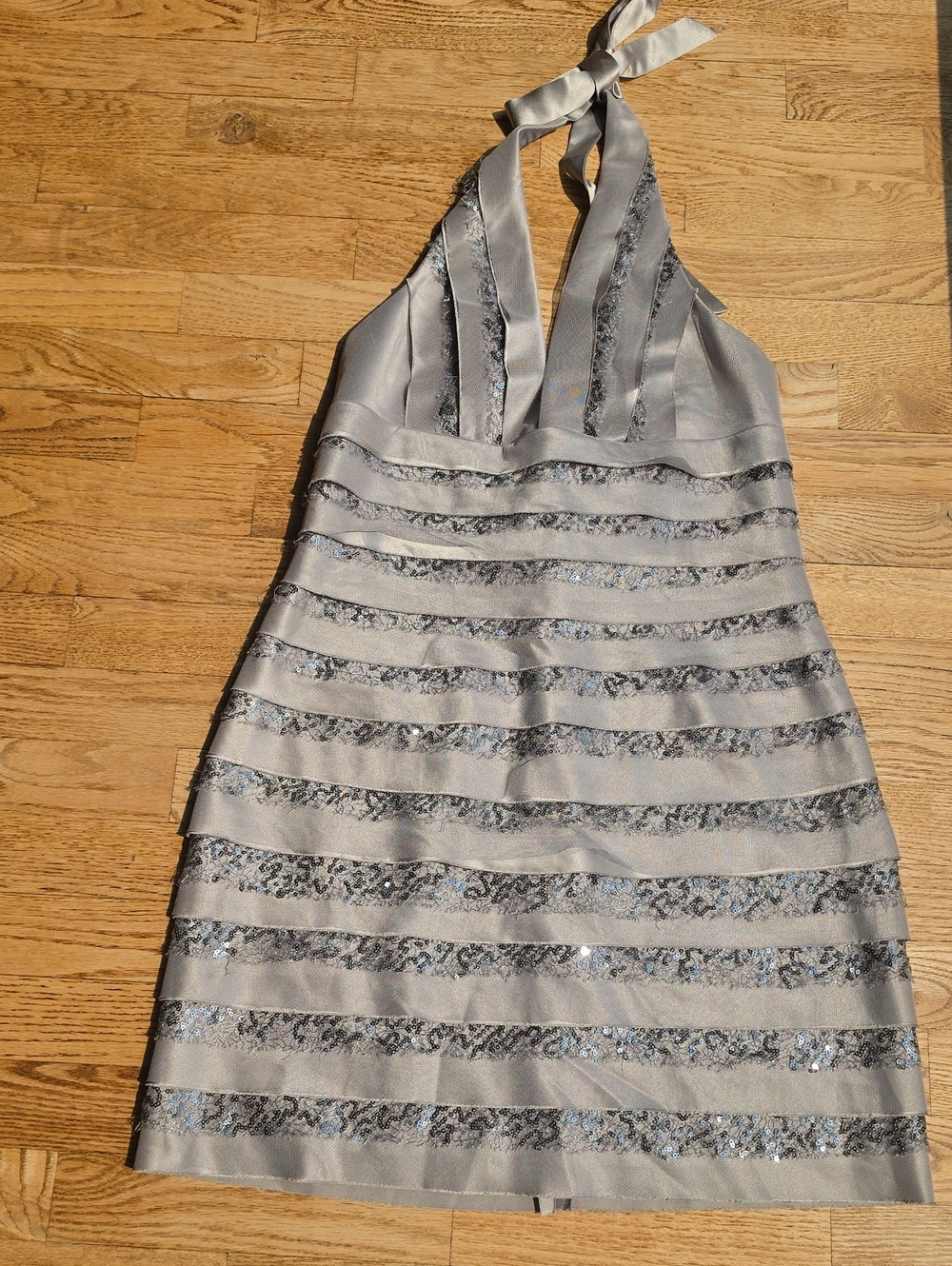 (10) NWT BCBGMaxAzria Silver Halter Mini Dress Sequin Evening Night Out Wedding